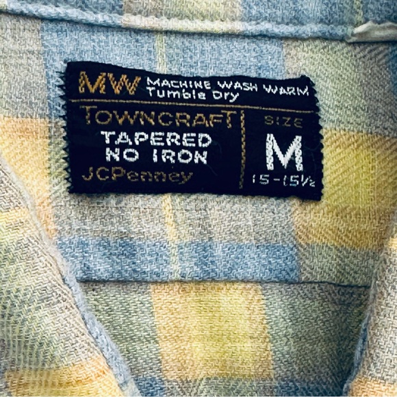 Towncraft VTG Men’s Plaid Blue and Yellow Shirt Size M JCpenney Stranger Things - Picture 3 of 6